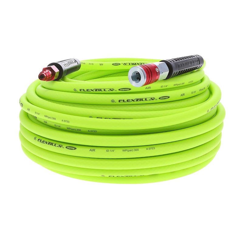 Flexzilla HFZ14100YW2-D Air Hose with ColorConnex Industrial 100 Feet | 1/4" Hose I.D. | Revolutionary Design | Lightweight and Heavy Duty | Pre-Sealed Threads - Image 1
